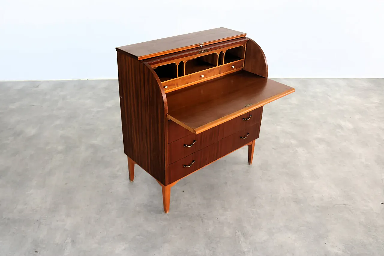 Secretaire in legno e ottone, anni '60 7