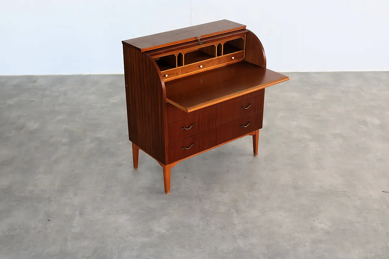 Secretaire in legno e ottone, anni '60 9