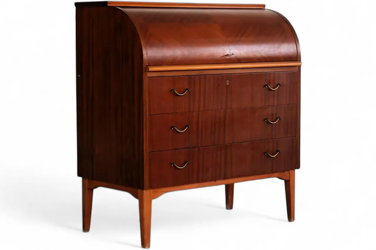 Secretaire in legno e ottone, anni '60 10