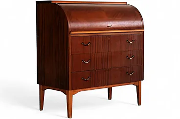 Secretaire in legno e ottone, anni '60