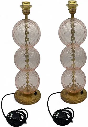 Pair of Murano glass lamps attributed to Mazzega, 1950s