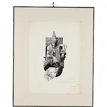Design by Sergio Toppi, mixed media on paper, 20th century