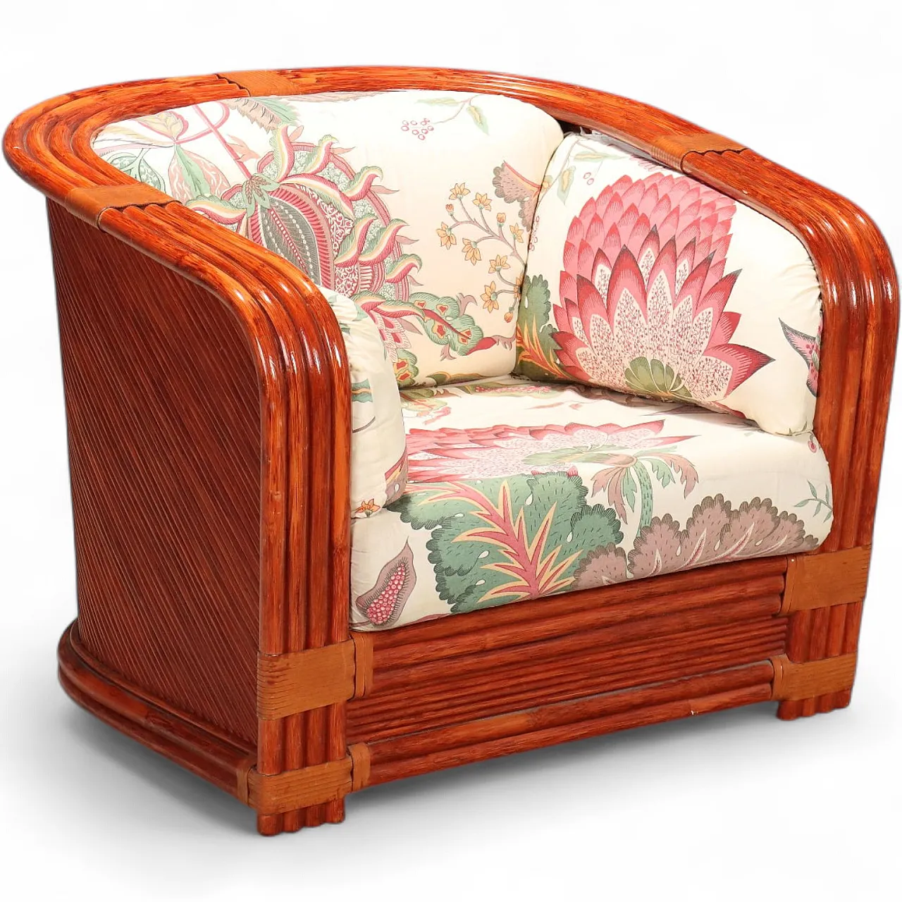 Armchair in rattan and red bamboo, 1980s 11