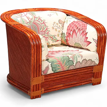 Armchair in rattan and red bamboo, 1980s