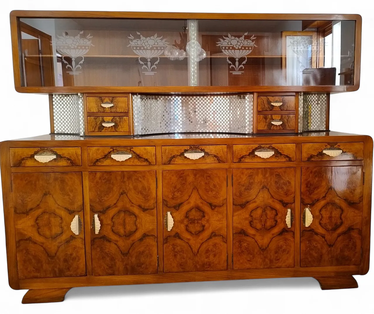 Credenza mobile bar art decò in radica, anni '30 8