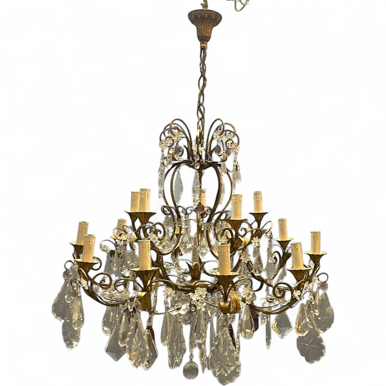 Lampadario grande fiorentino con fiori in vetro di Murano, Italia, anni '50 19