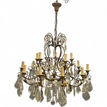Lampadario grande fiorentino con fiori in vetro di Murano, Italia, anni '50