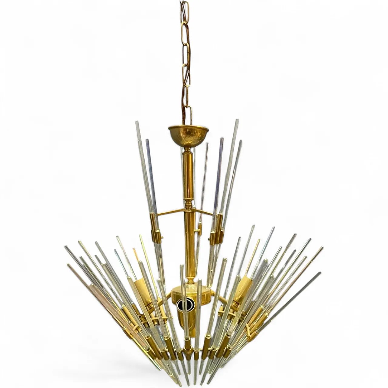 Lampadario in ottone e vetro di Murano di Gaetano Sciolari, Italia, anni '70 12