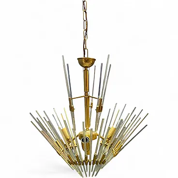 Lampadario in ottone e vetro di Murano di Gaetano Sciolari, Italia, anni '70