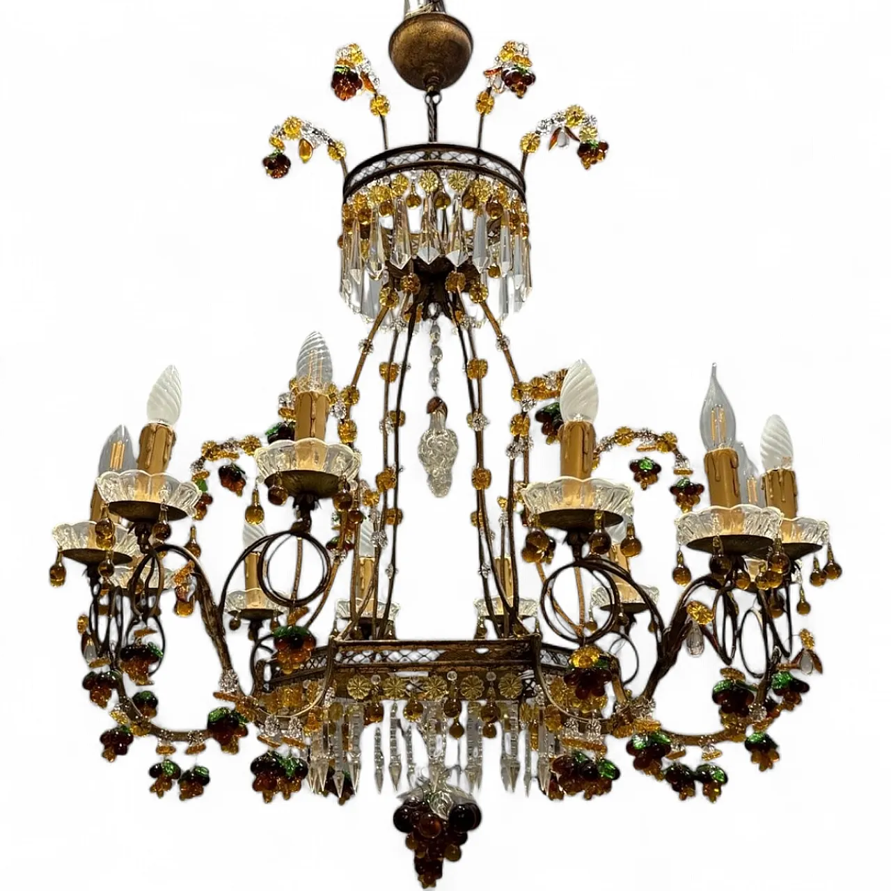 Lampadario grande con frutta e fiori in vetro di Murano, Italia, anni '50 20