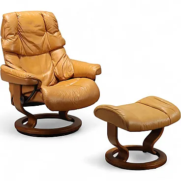 Ekornes armchair with footstool, 1980s