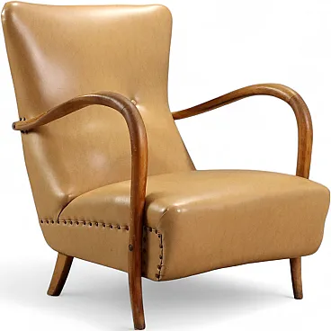 Armchair in wood ans skai, 1950s
