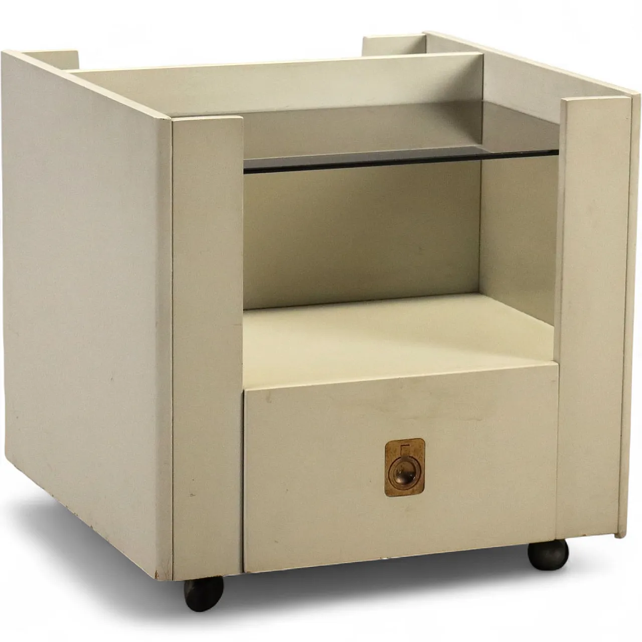 Bedside table in white lacquered wood, 1970s 10