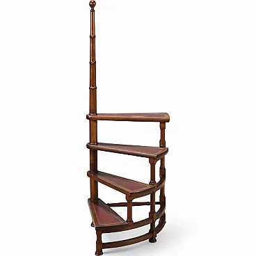 Library ladder in walnut-stained beech, 20th century