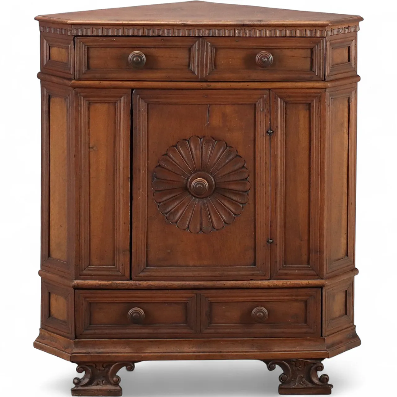 Baroque corner cupboard made with ancient woods, 20th century 11