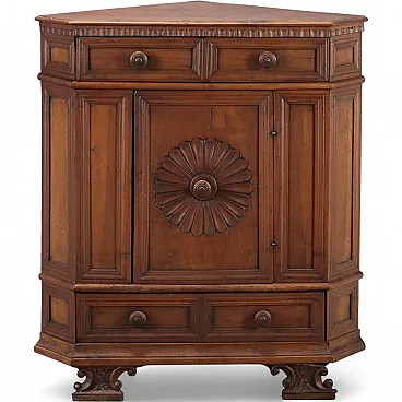 Baroque corner cupboard made with ancient woods, 20th century
