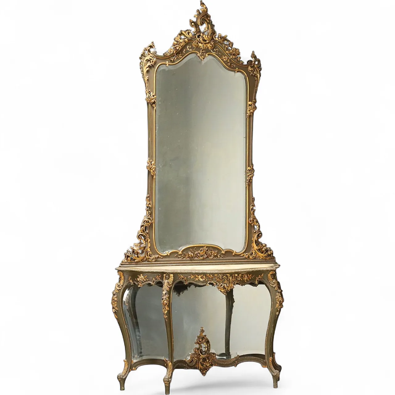 Console with Baroque style mirror, 19th century 11