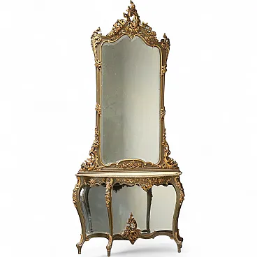 Console with Baroque style mirror, 19th century