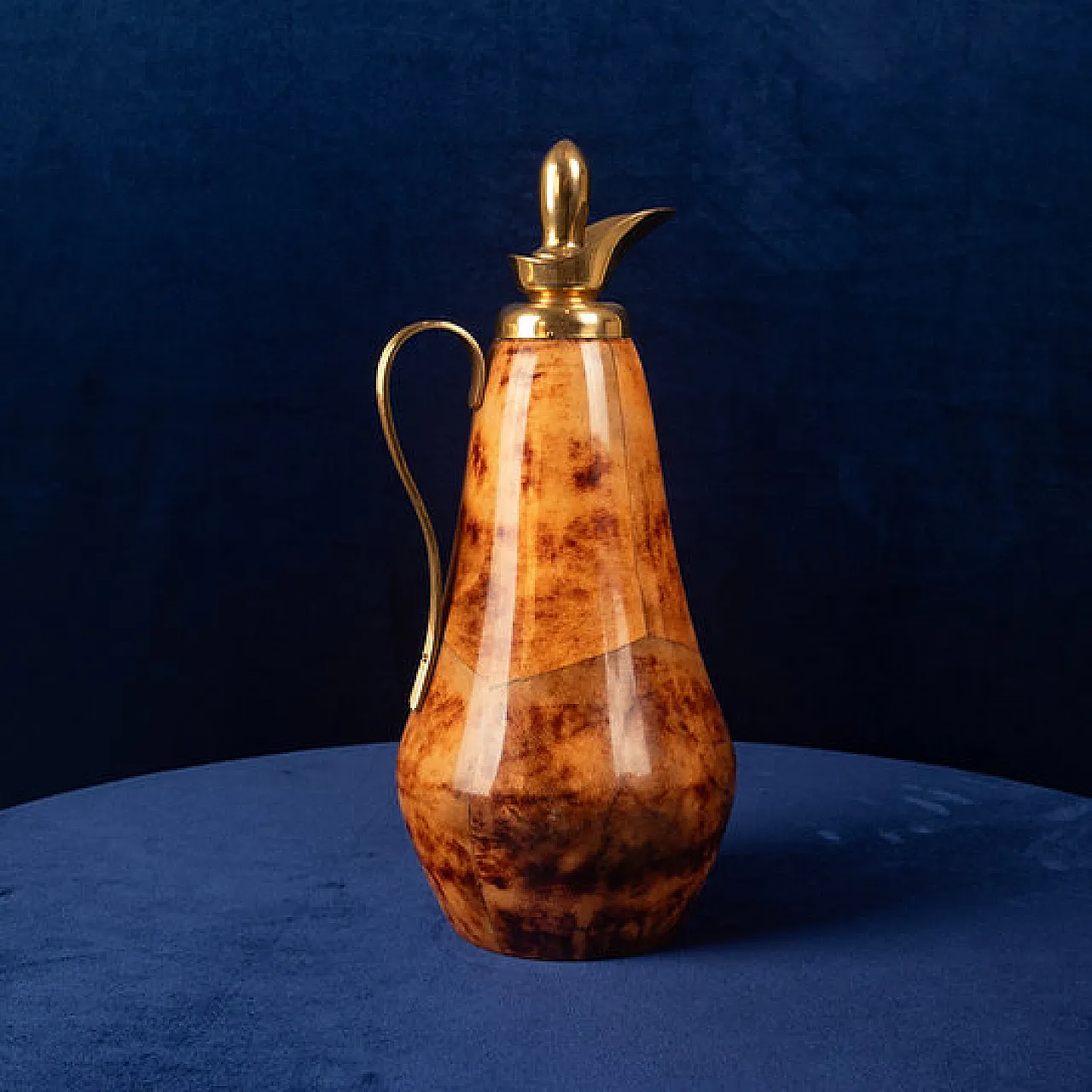 Macabo tobacco-coloured parchment and brass thermos, 1950s 1