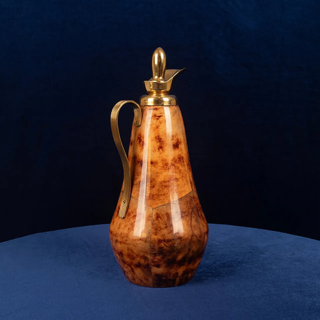 Macabo tobacco-coloured parchment and brass thermos, 1950s 4