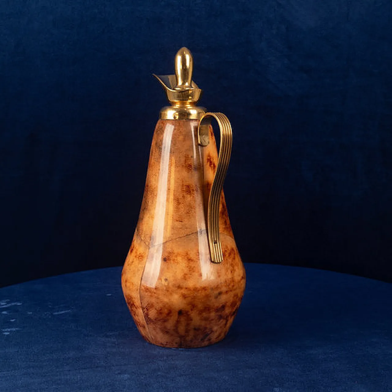 Macabo tobacco-coloured parchment and brass thermos, 1950s 5
