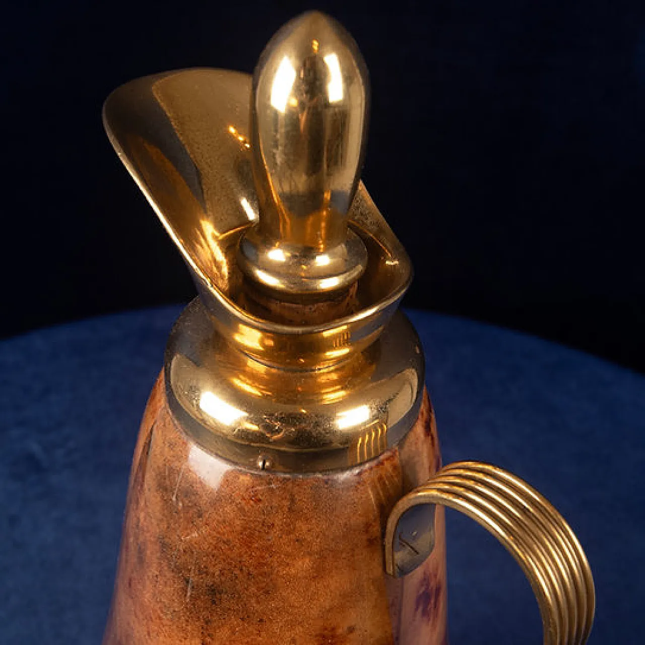 Macabo tobacco-coloured parchment and brass thermos, 1950s 8