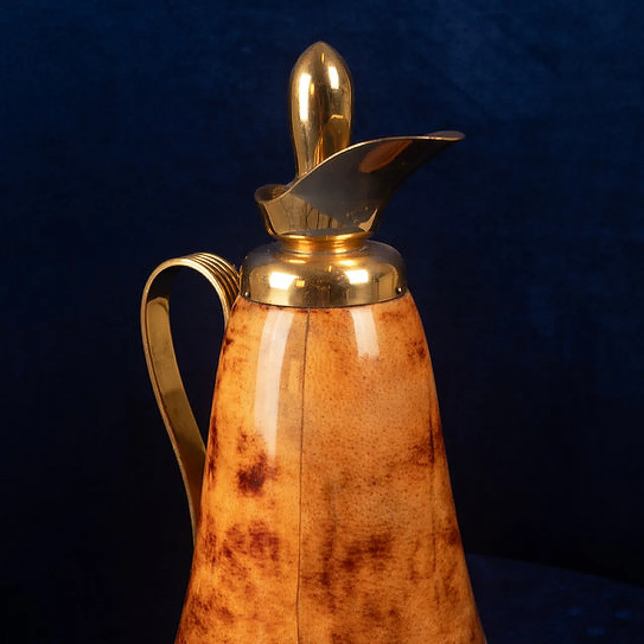 Macabo tobacco-coloured parchment and brass thermos, 1950s 9