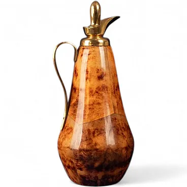 Macabo tobacco-coloured parchment and brass thermos, 1950s