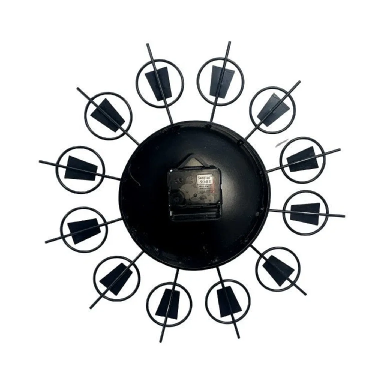 Sunburst metal and brass wall clock, 1960s 2