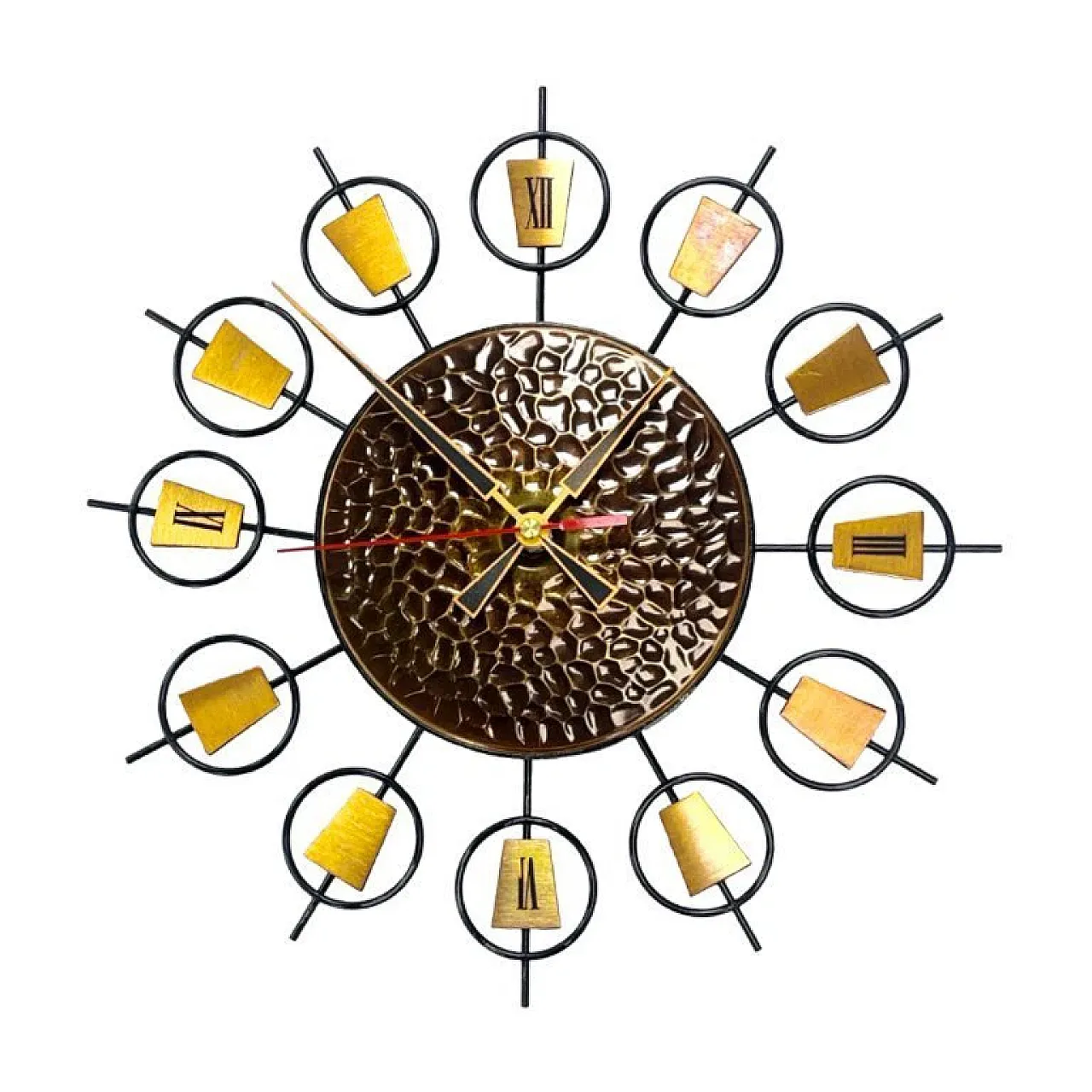 Sunburst metal and brass wall clock, 1960s 3
