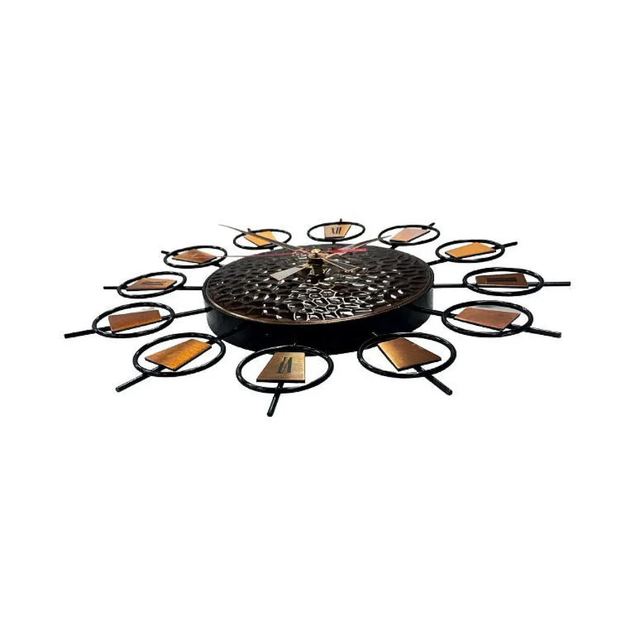 Sunburst metal and brass wall clock, 1960s 4