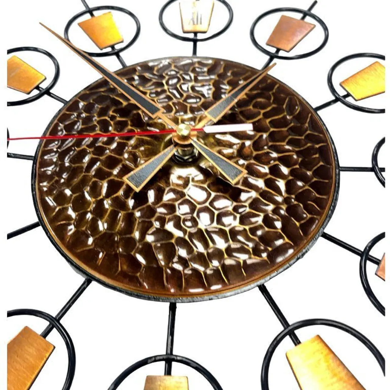 Sunburst metal and brass wall clock, 1960s 7