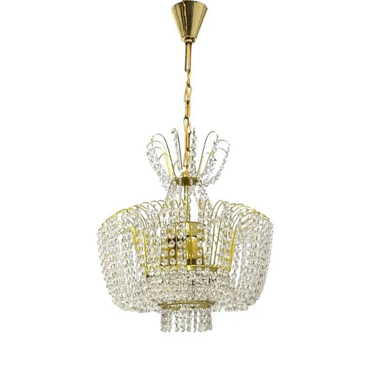Kamenický Šenov crystal chandelier, gilded brass, 1970s 1