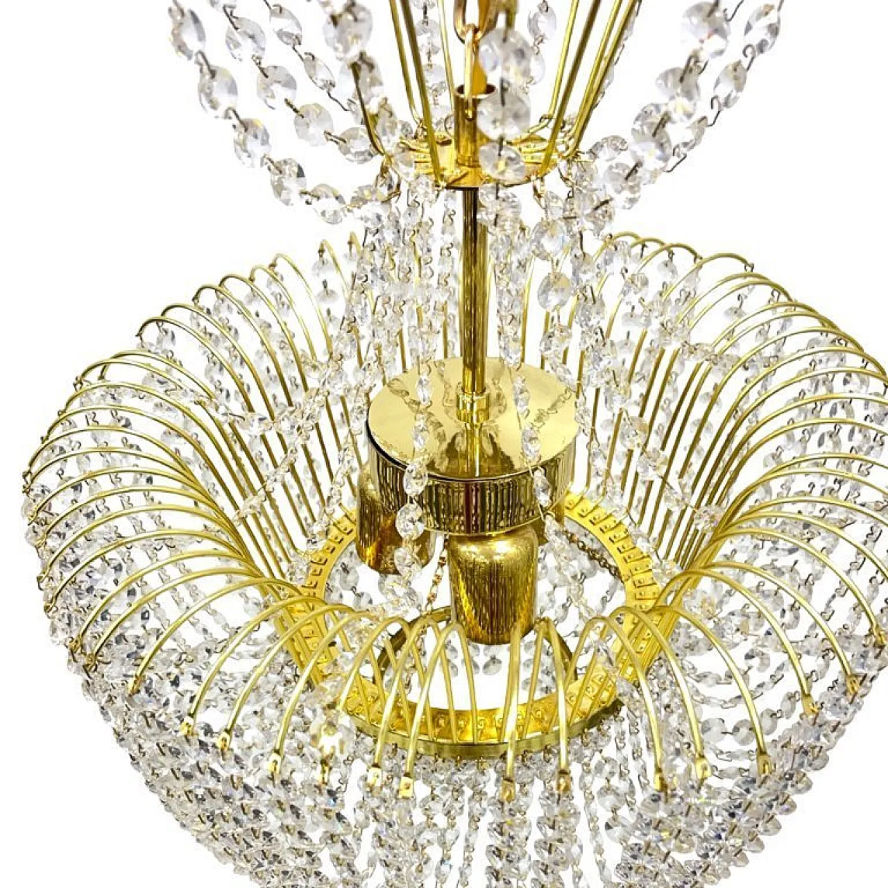 Kamenický Šenov crystal chandelier, gilded brass, 1970s 2