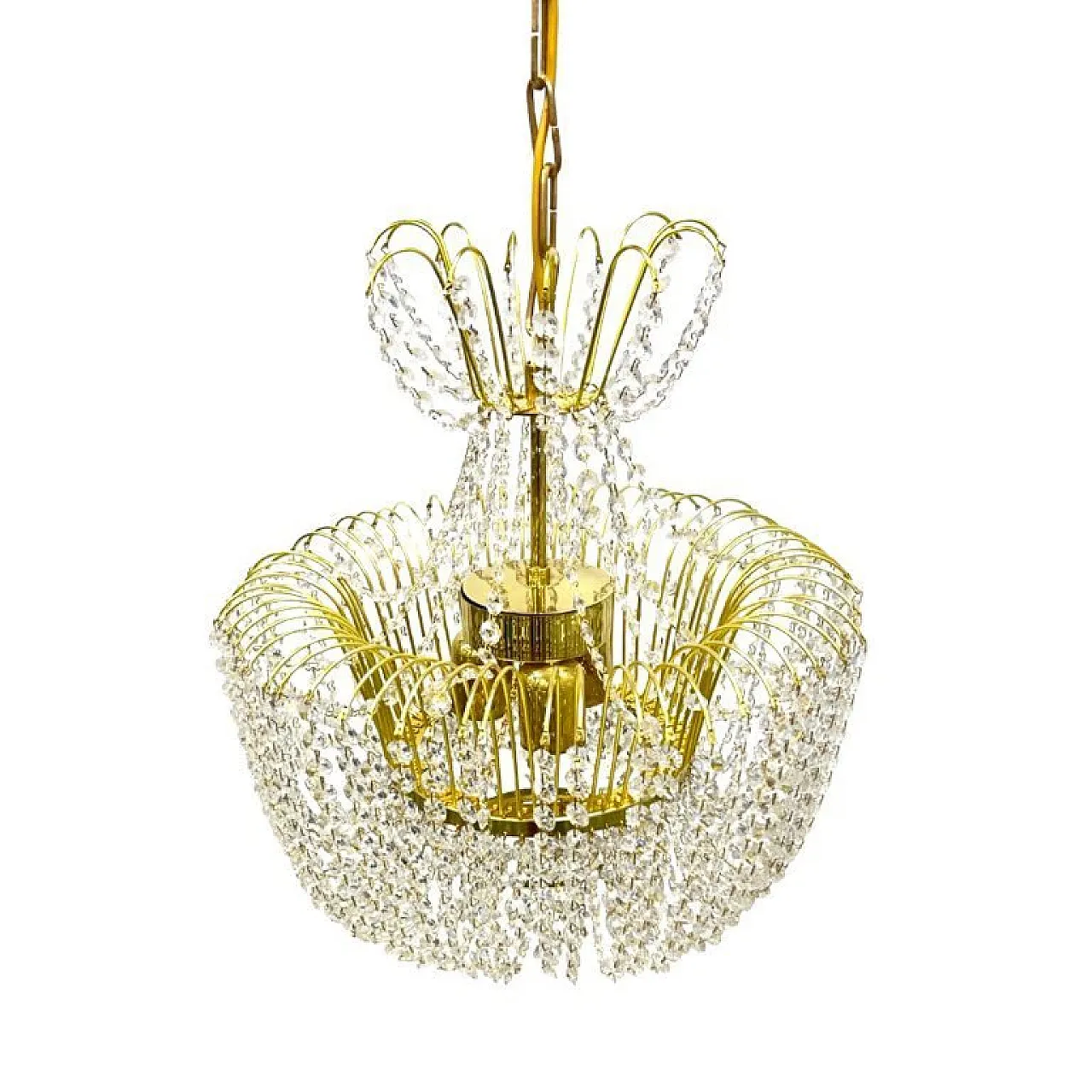 Kamenický Šenov crystal chandelier, gilded brass, 1970s 3