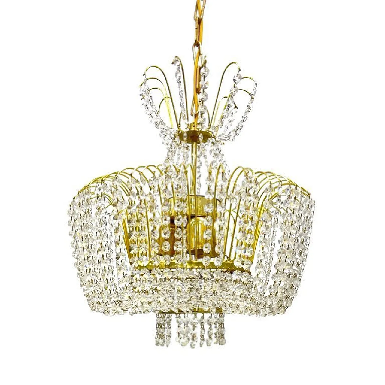 Kamenický Šenov crystal chandelier, gilded brass, 1970s 5