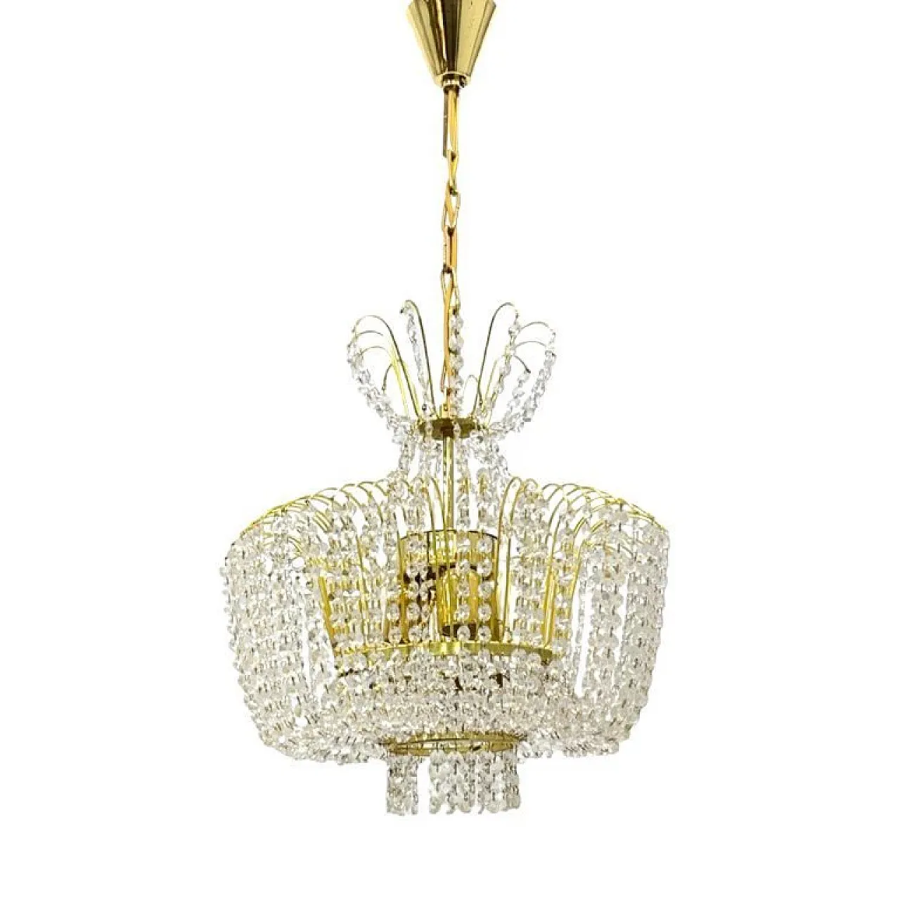 Kamenický Šenov crystal chandelier, gilded brass, 1970s 6