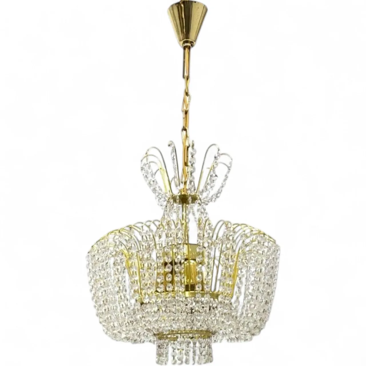 Kamenický Šenov crystal chandelier, gilded brass, 1970s 7