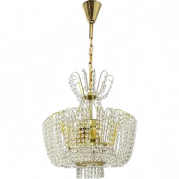 Kamenický Šenov crystal chandelier, gilded brass, 1970s