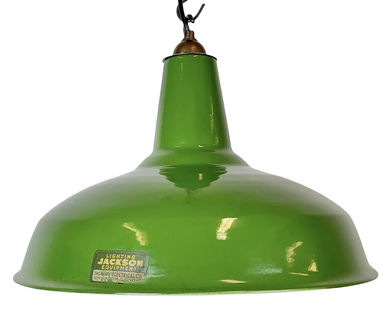 Lampada industriale in smalto verde di Jackson Electrical, anni '70 1
