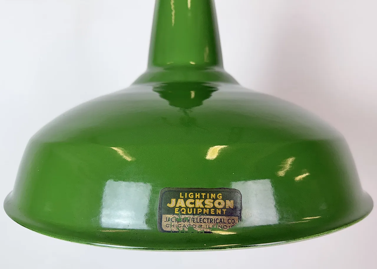 Lampada industriale in smalto verde di Jackson Electrical, anni '70 5