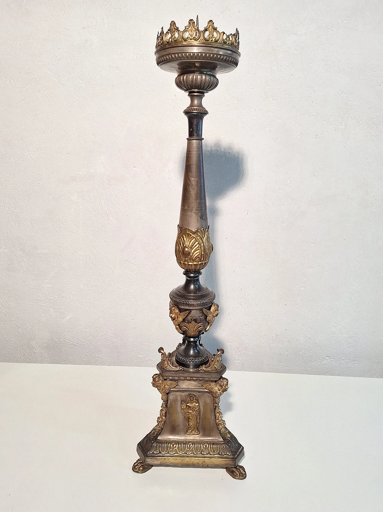 Altar candlesticks in silver and gilded metal, 19th century 2