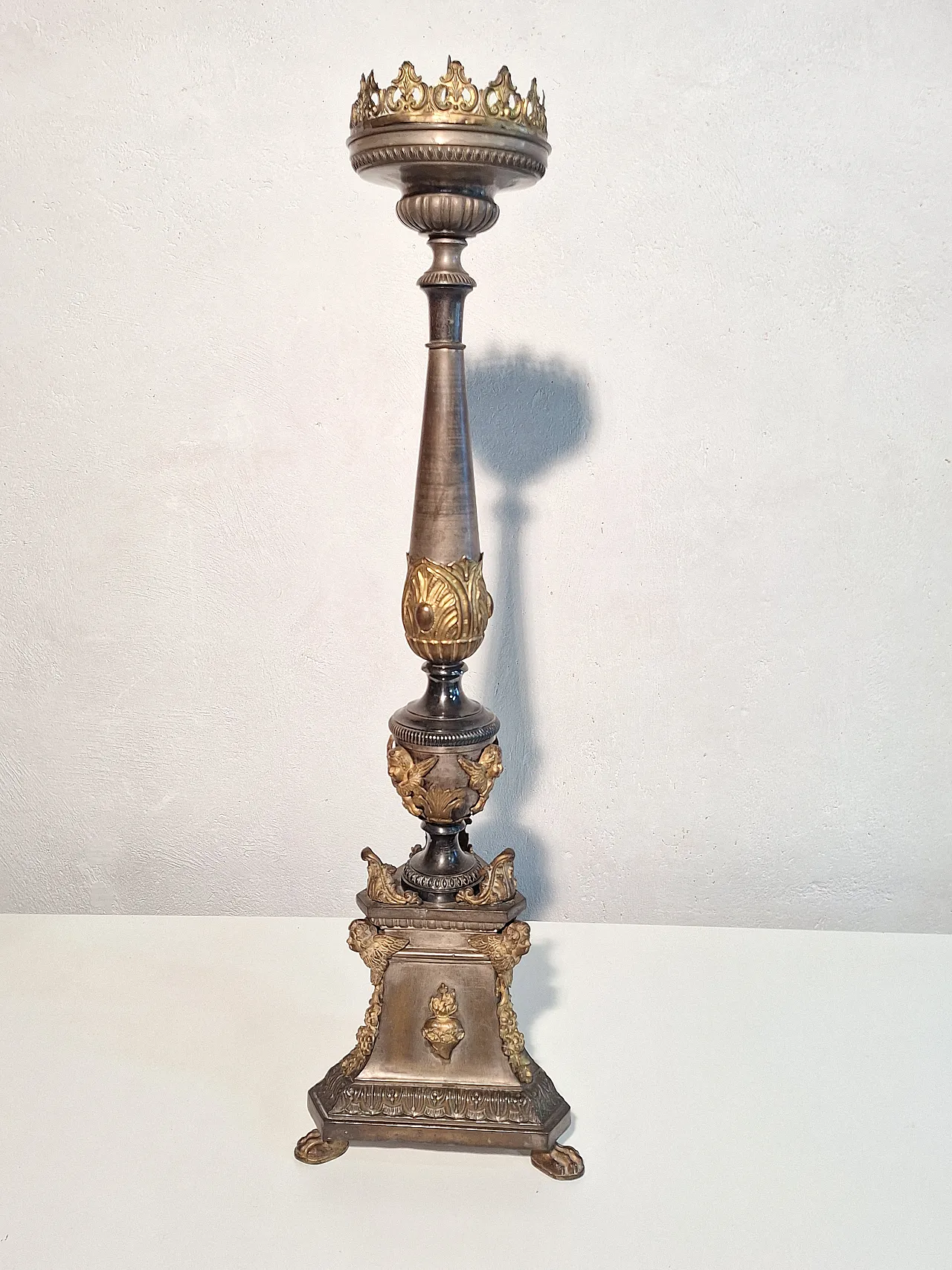 Altar candlesticks in silver and gilded metal, 19th century 3