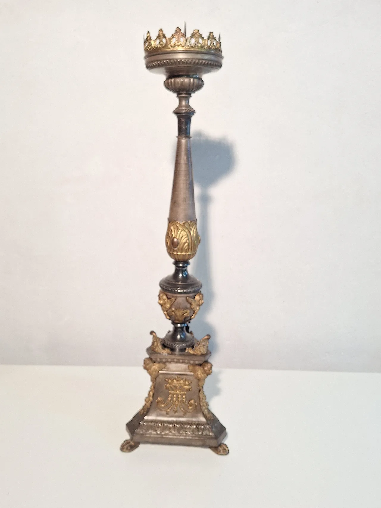 Altar candlesticks in silver and gilded metal, 19th century 4