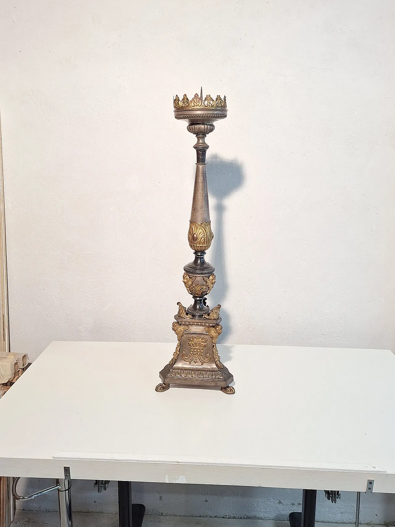 Altar candlesticks in silver and gilded metal, 19th century 5