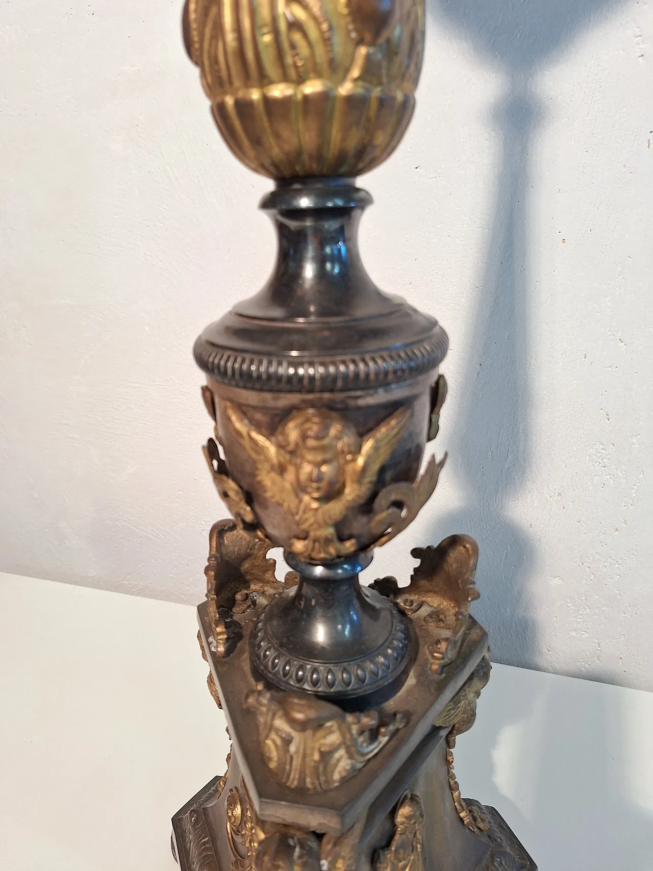 Altar candlesticks in silver and gilded metal, 19th century 8
