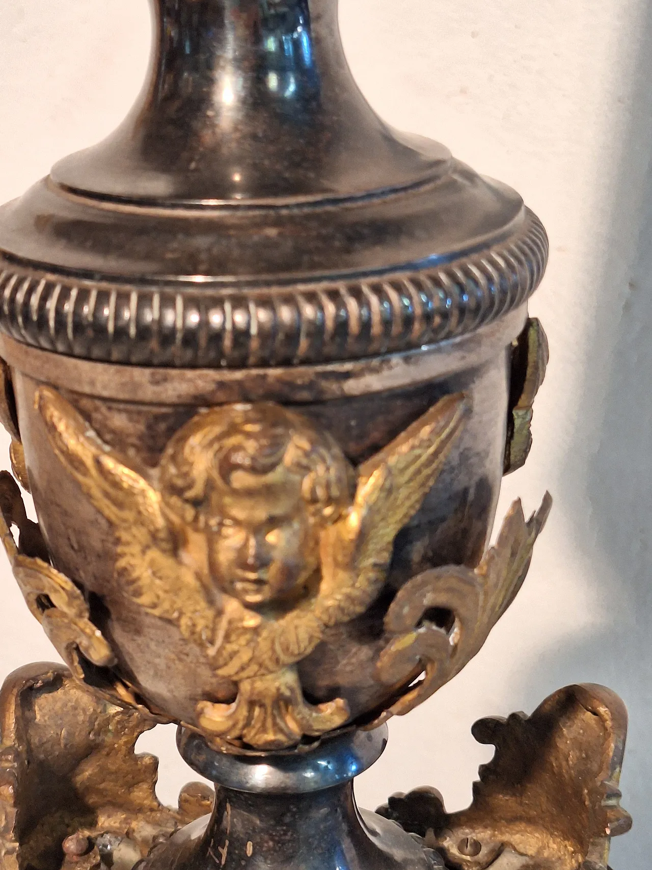 Altar candlesticks in silver and gilded metal, 19th century 9