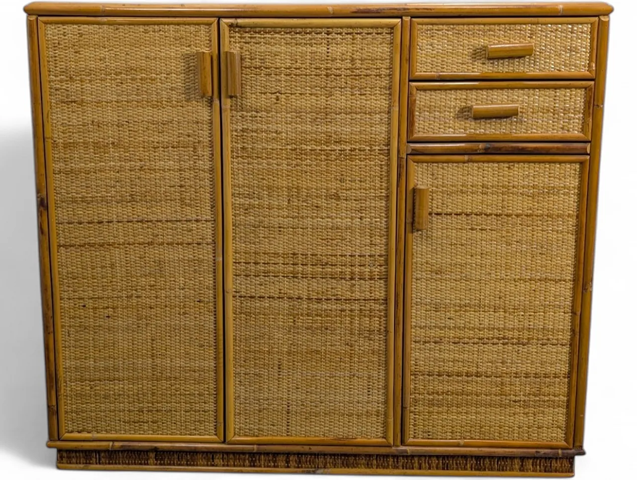 Mobiletto in vimini con 3 ante e 2 cassetti, anni 70 12