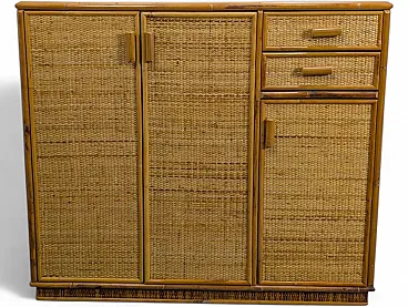 Wicker cabinet with 3 doors and 2 drawers, 1970s