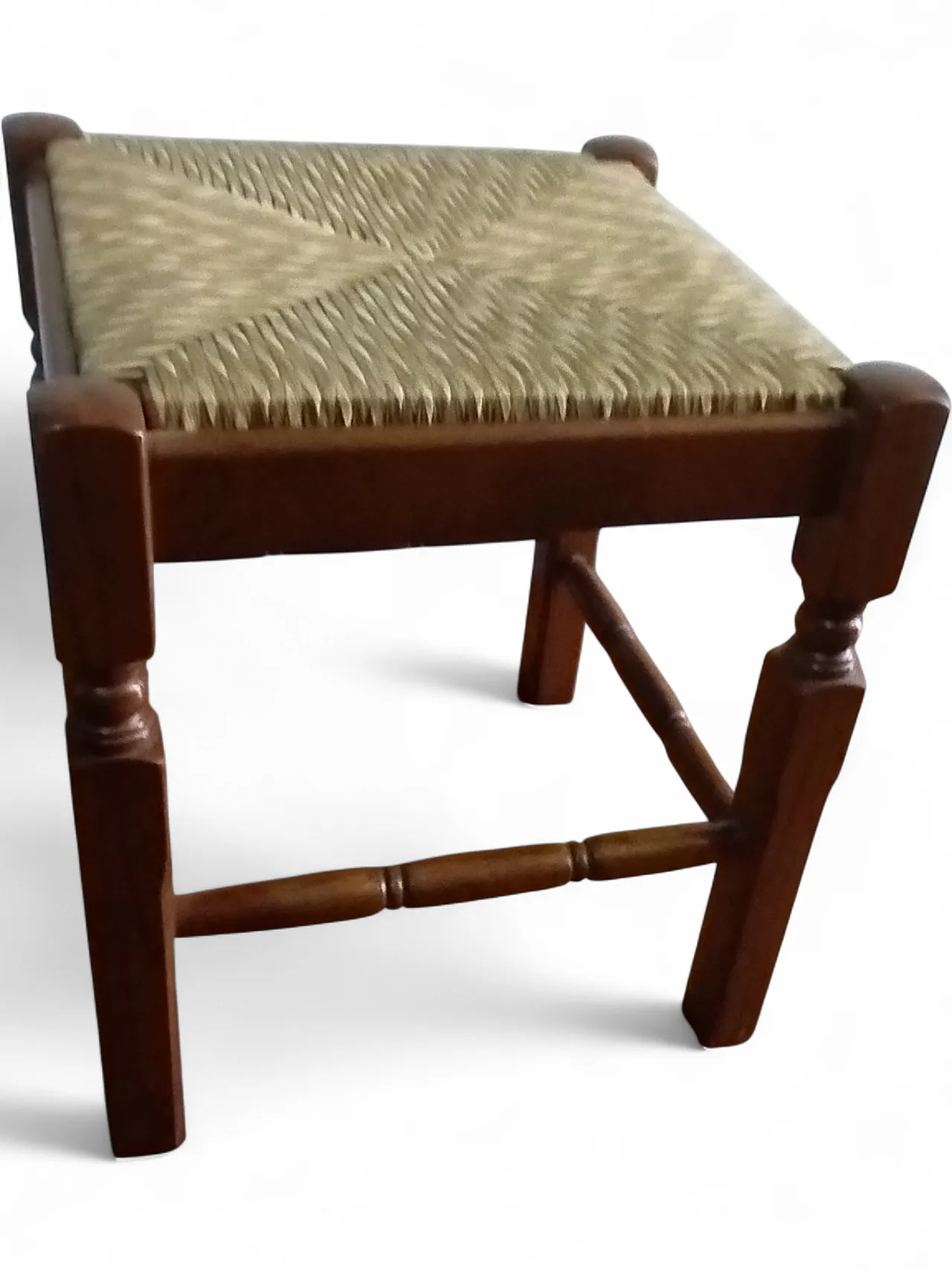 Sgabello rustico con seduta intrecciata, anni '70 4